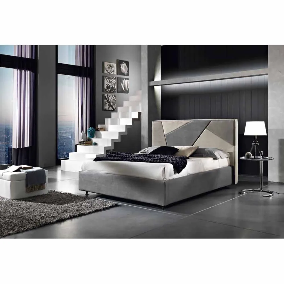Letto matrimoniale imbottito con contenitore alzante 160x190/200cm Mia Viadurini