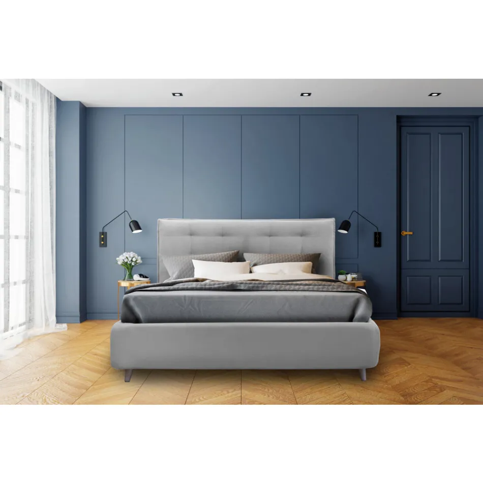 Letto Matrimoniale Imbottito con Contenitore Opzionale Made in Italy - Akira Viadurini