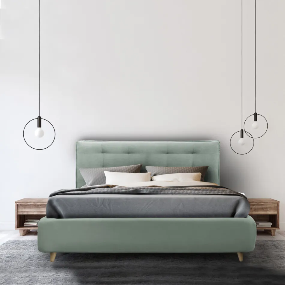 Letto Matrimoniale Imbottito con Contenitore Opzionale Made in Italy - Akira Viadurini