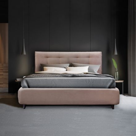 Letto Matrimoniale Imbottito con Contenitore Opzionale Made in Italy - Akira Viadurini