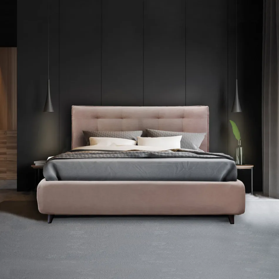 Letto Matrimoniale Imbottito con Contenitore Opzionale Made in Italy - Akira Viadurini