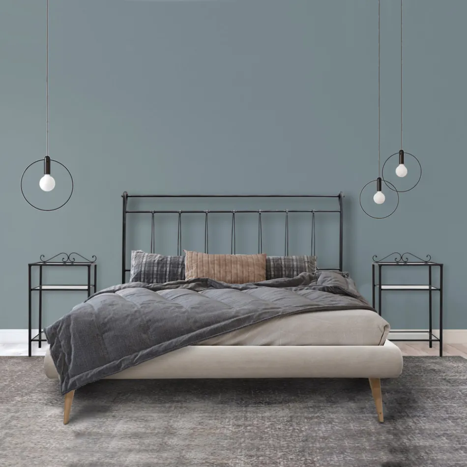 Letto Matrimoniale Imbottito con Materasso e 2 Comodini Made in Italy - Rolly Viadurini
