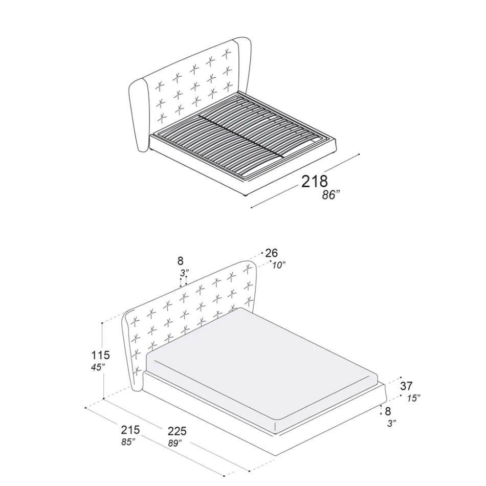 Letto Matrimoniale Imbottito in Poliuretano Espanso Made in Italy - Capriccio Viadurini