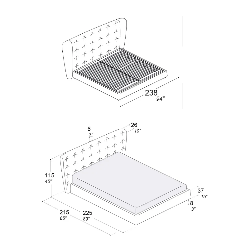 Letto Matrimoniale Imbottito in Poliuretano Espanso Made in Italy - Capriccio Viadurini