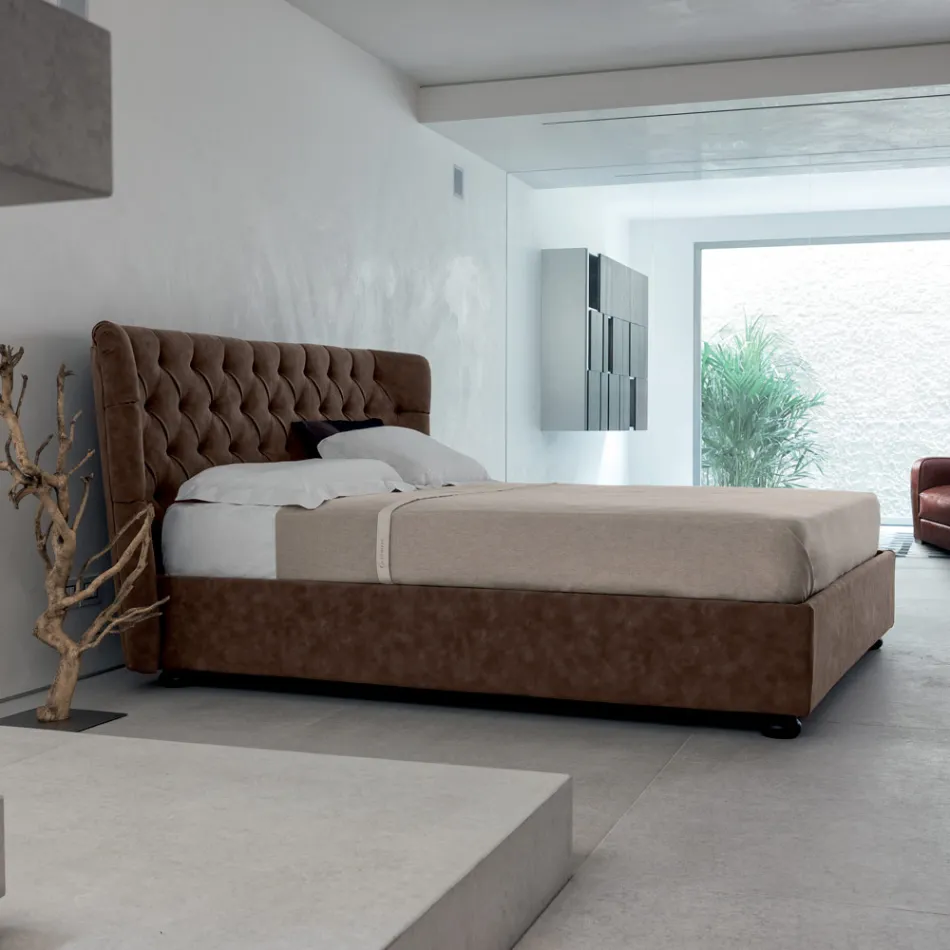 Letto Matrimoniale Imbottito in Poliuretano Espanso Made in Italy - Capriccio Viadurini