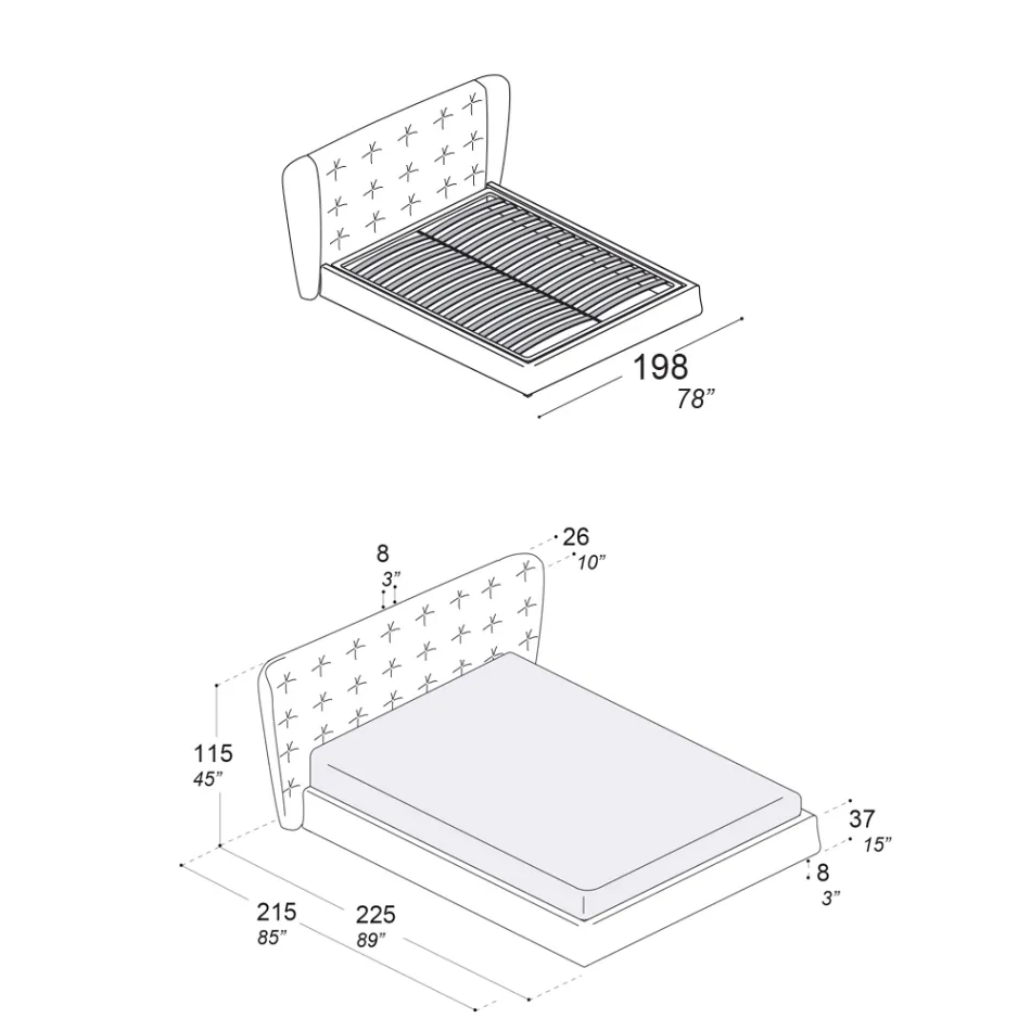 Letto Matrimoniale Imbottito in Poliuretano Espanso Made in Italy - Capriccio Viadurini