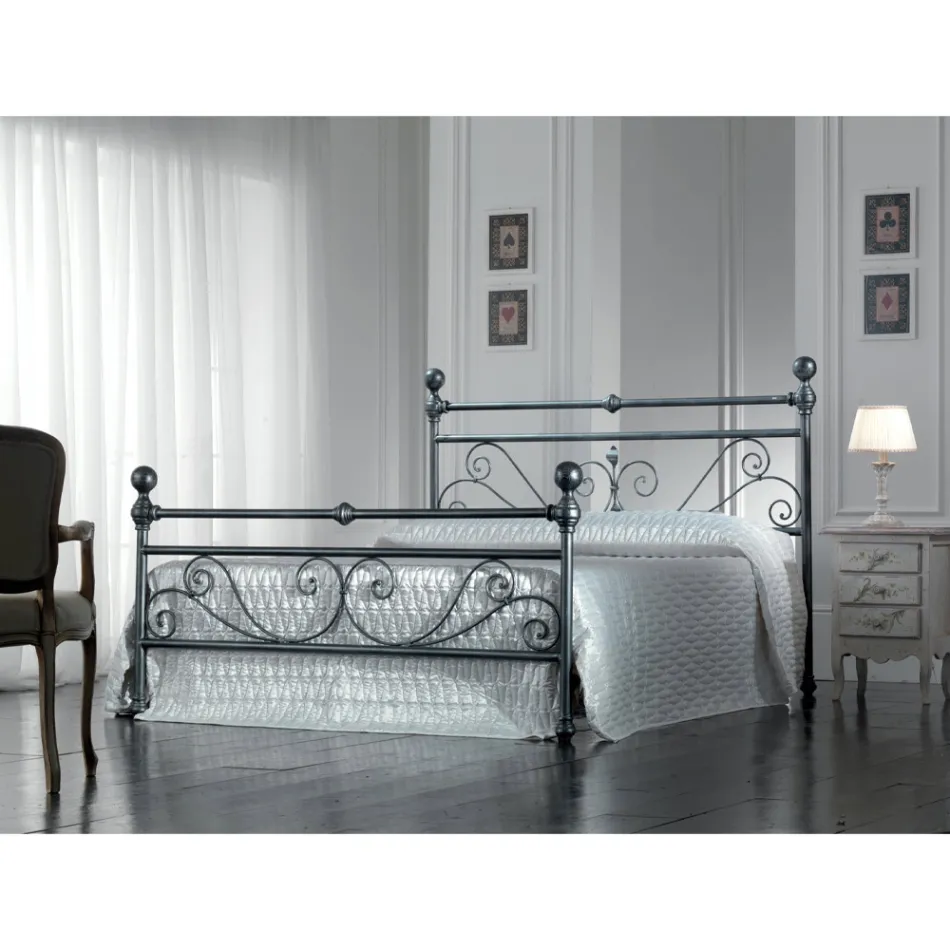 Letto Matrimoniale in Ferro Tubolare Nero Argentato Made in Italy - Geometria Viadurini