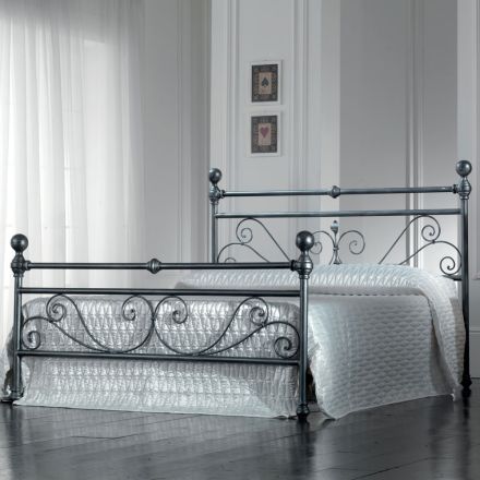 Letto Matrimoniale in Ferro Tubolare Nero Argentato Made in Italy - Geometria Viadurini