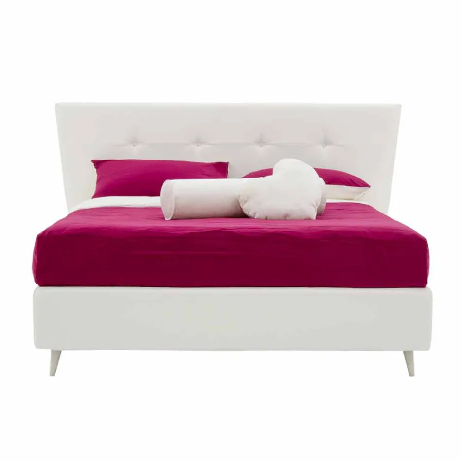 Letto Matrimoniale in Similpelle con Piedini in Legno Made in Italy - Perzio Viadurini