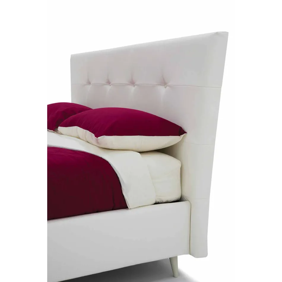 Letto Matrimoniale in Similpelle con Piedini in Legno Made in Italy - Perzio Viadurini