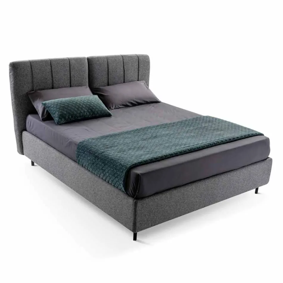 Letto Matrimoniale in Tessuto con Box e Testata a Righe Made in Italy – Nives Viadurini