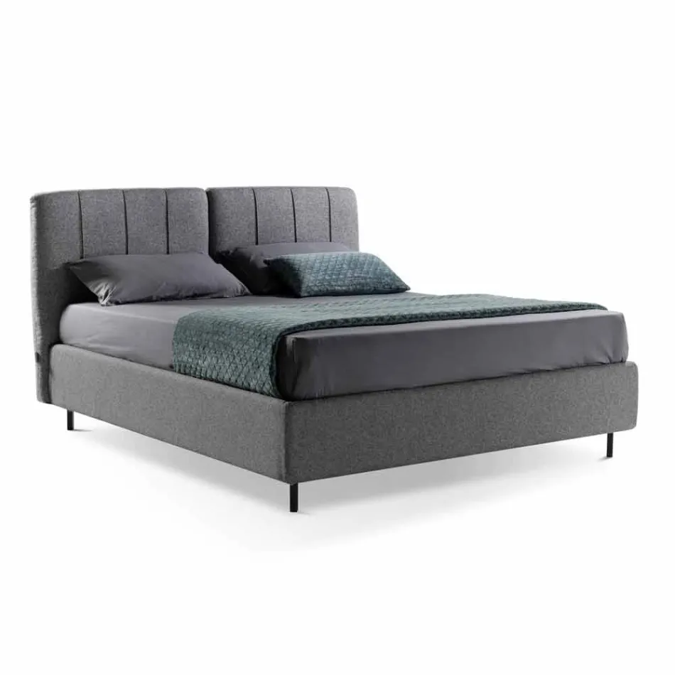 Letto Matrimoniale in Tessuto con Box e Testata a Righe Made in Italy – Nives Viadurini