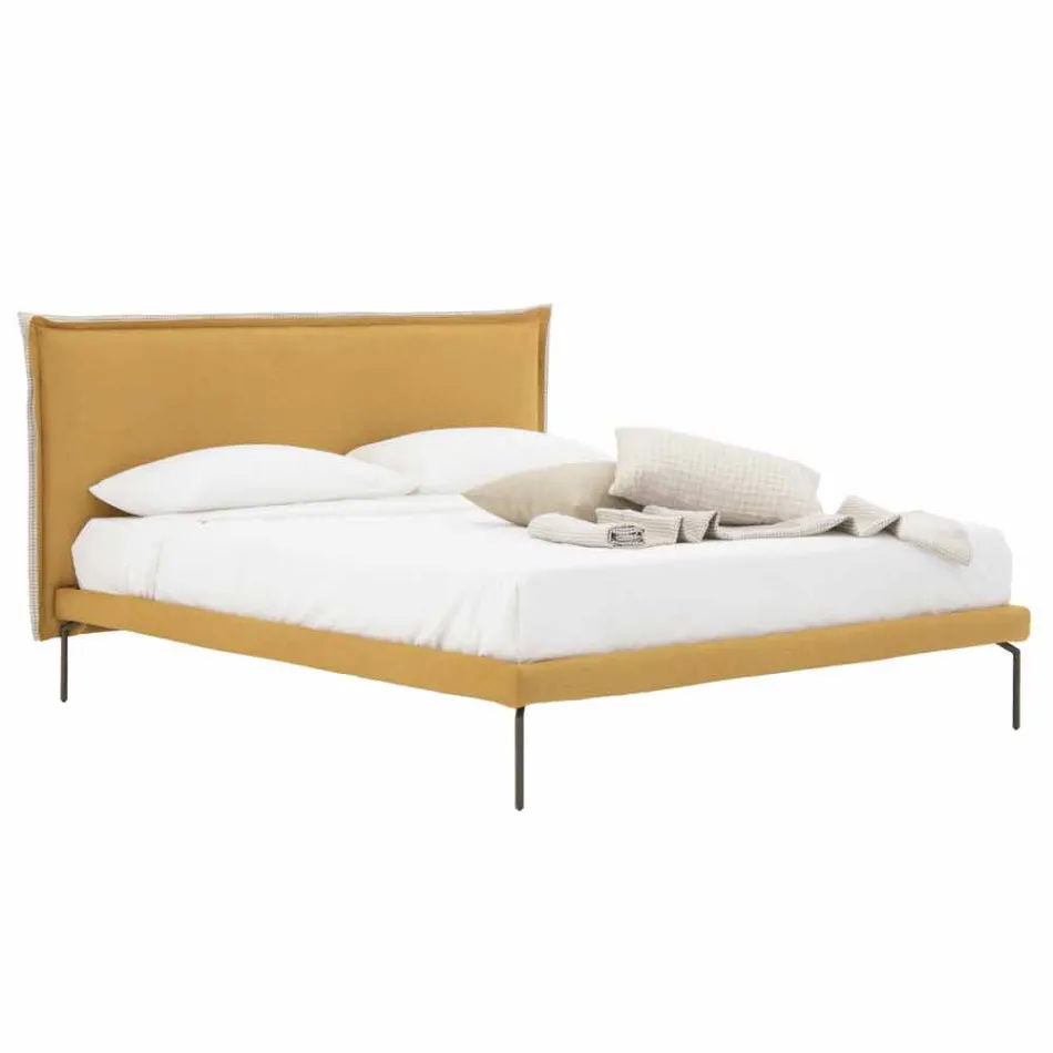 Letto Matrimoniale in Tessuto con Piedini in Metallo Made in Italy - Glorio Viadurini