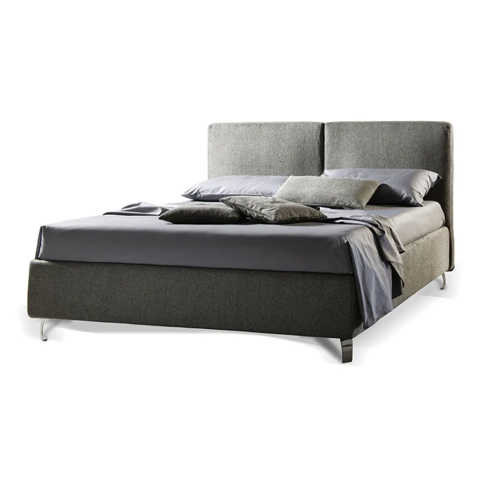 Letto Matrimoniale in Tessuto o Velluto con Contenitore Made in Italy - Ernesto Viadurini