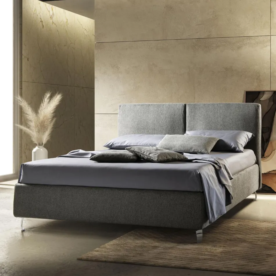 Letto Matrimoniale in Tessuto o Velluto con Contenitore Made in Italy - Ernesto Viadurini