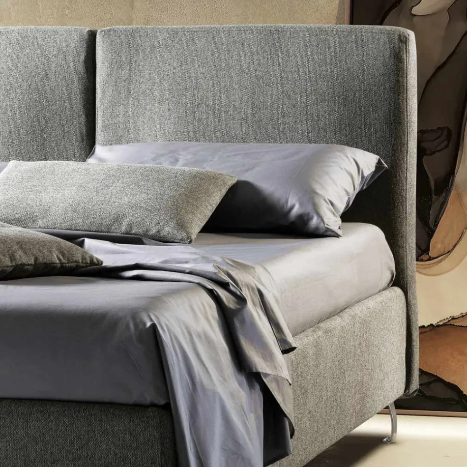 Letto Matrimoniale in Tessuto o Velluto con Contenitore Made in Italy - Ernesto Viadurini