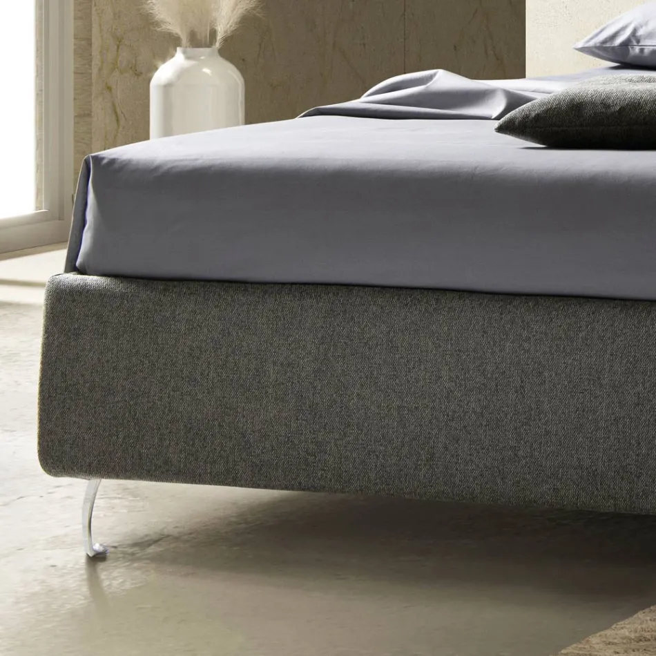 Letto Matrimoniale in Tessuto o Velluto con Contenitore Made in Italy - Ernesto Viadurini