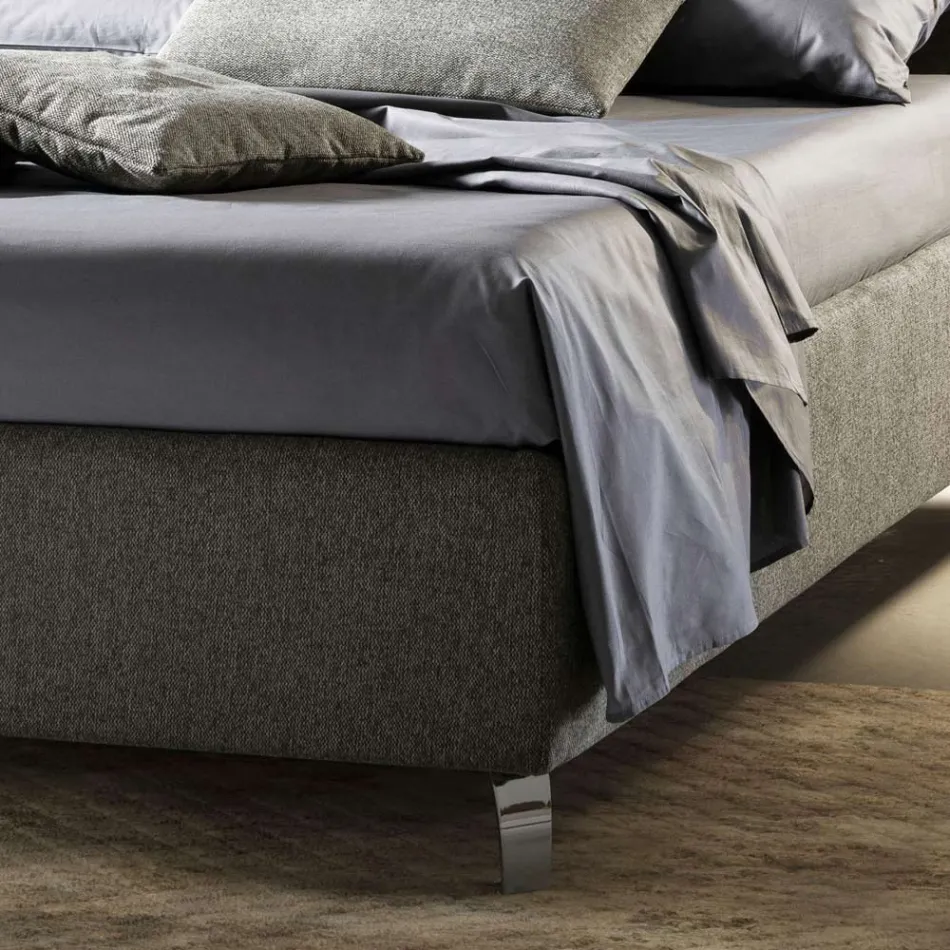 Letto Matrimoniale in Tessuto o Velluto con Contenitore Made in Italy - Ernesto Viadurini