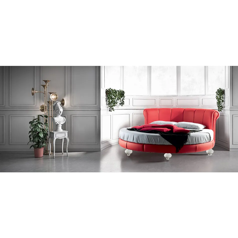 Letto Matrimoniale Moderno di Lusso Rotondo in Ecopelle Made in Italy – Dream Viadurini