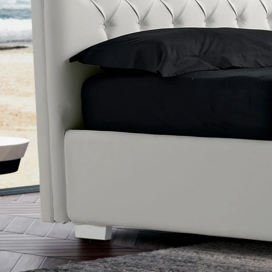 Letto Matrimoniale Moderno in Ecopelle con Contentiore - Ozzano Viadurini