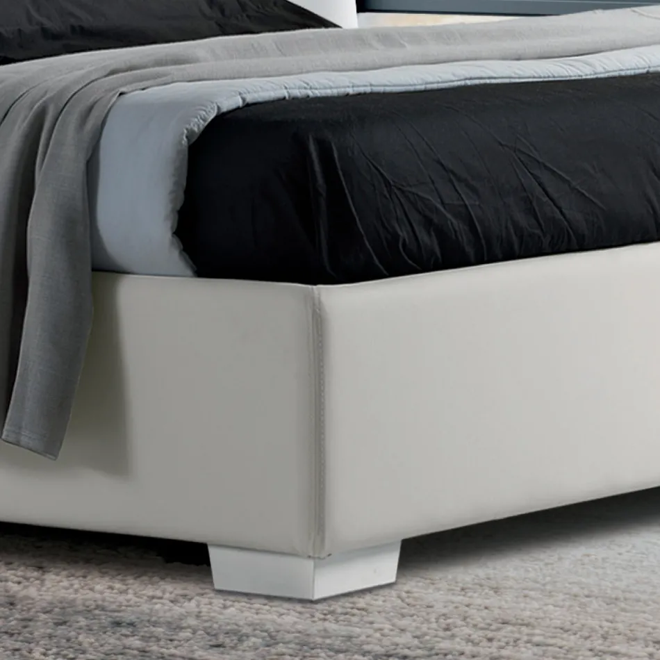 Letto Matrimoniale Moderno in Ecopelle con Contentiore - Ozzano Viadurini