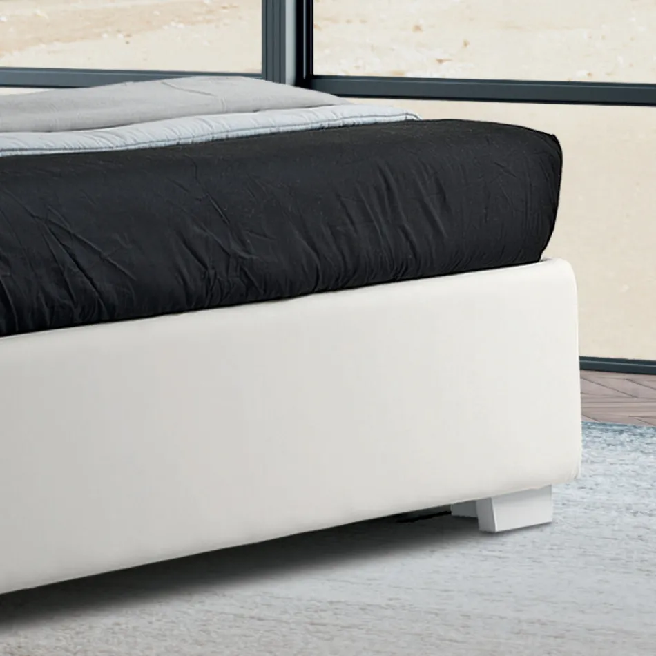 Letto Matrimoniale Moderno in Ecopelle con Contentiore - Ozzano Viadurini