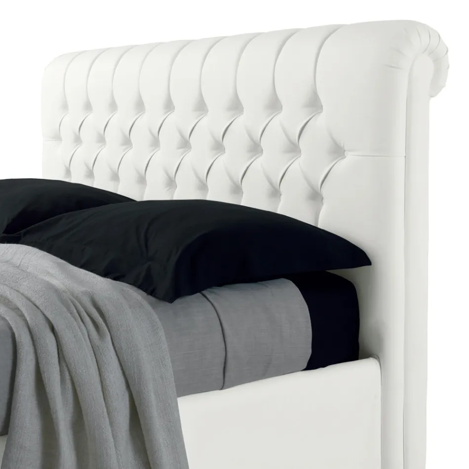 Letto Matrimoniale Moderno in Ecopelle con Contentiore - Ozzano Viadurini