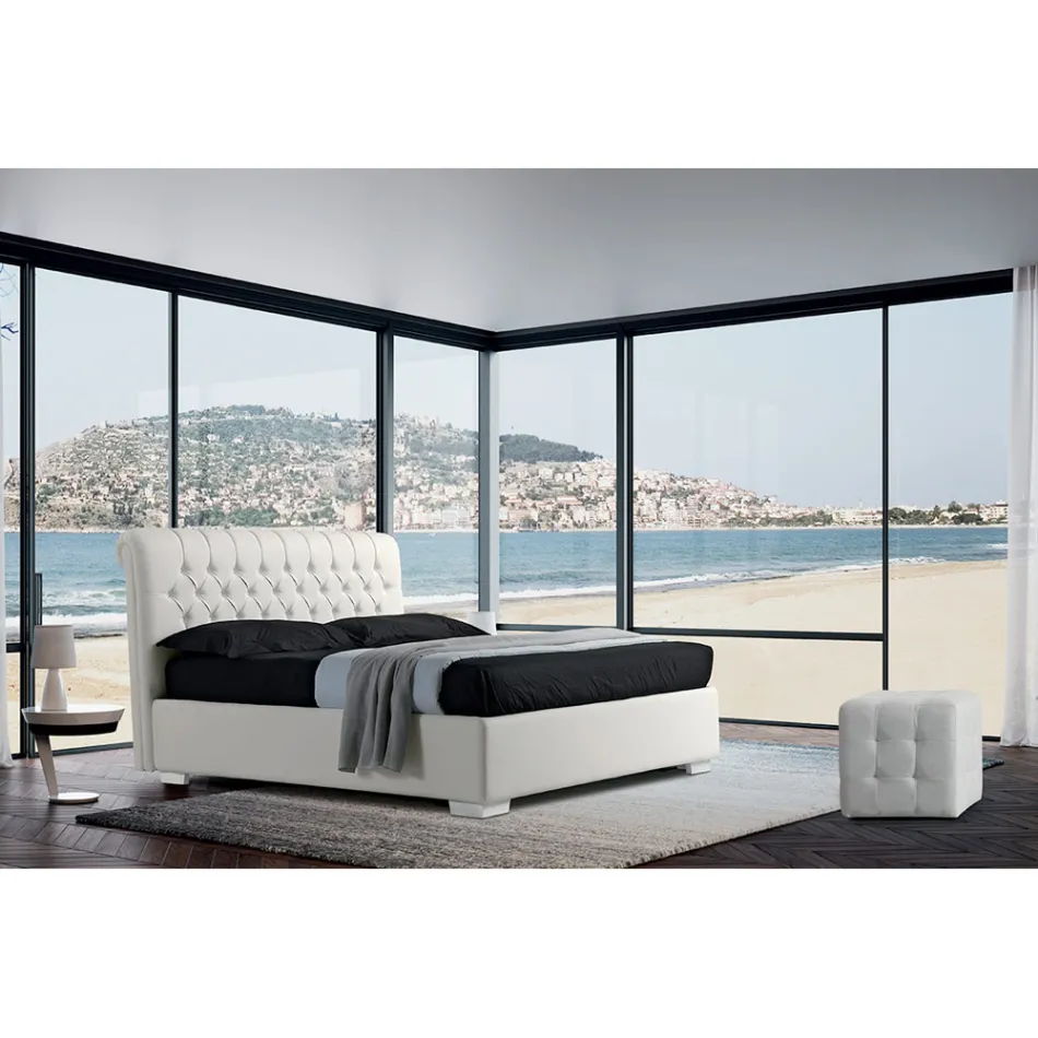 Letto Matrimoniale Moderno in Ecopelle con Contentiore - Ozzano Viadurini