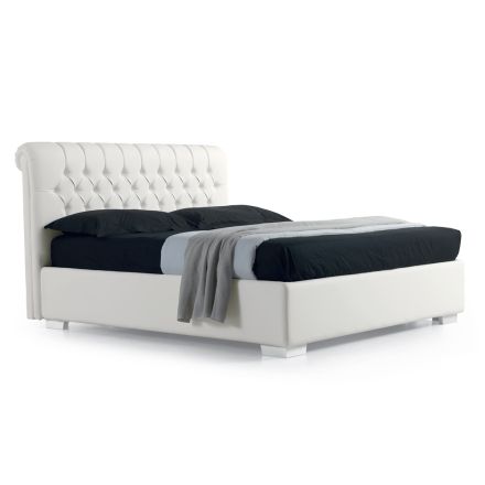 Letto Matrimoniale Moderno in Ecopelle con Contentiore - Ozzano Viadurini