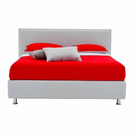 Letto Matrimoniale Rivestito in Similpelle con Piedini Made in Italy - Nurzio Viadurini