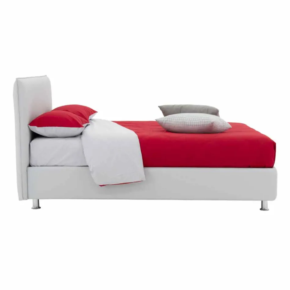 Letto Matrimoniale Rivestito in Similpelle con Piedini Made in Italy - Nurzio Viadurini