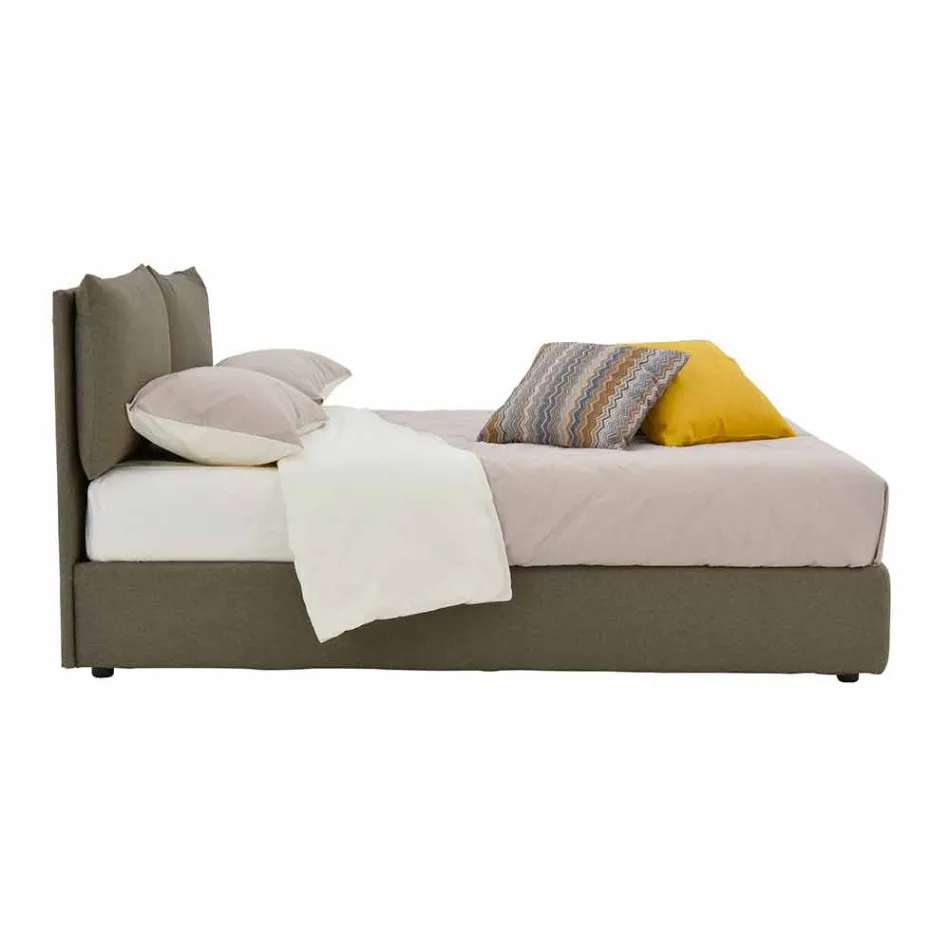 Letto Matrimoniale Rivestito in Tessuto con Piedini Neri Made in Italy - Bandola Viadurini