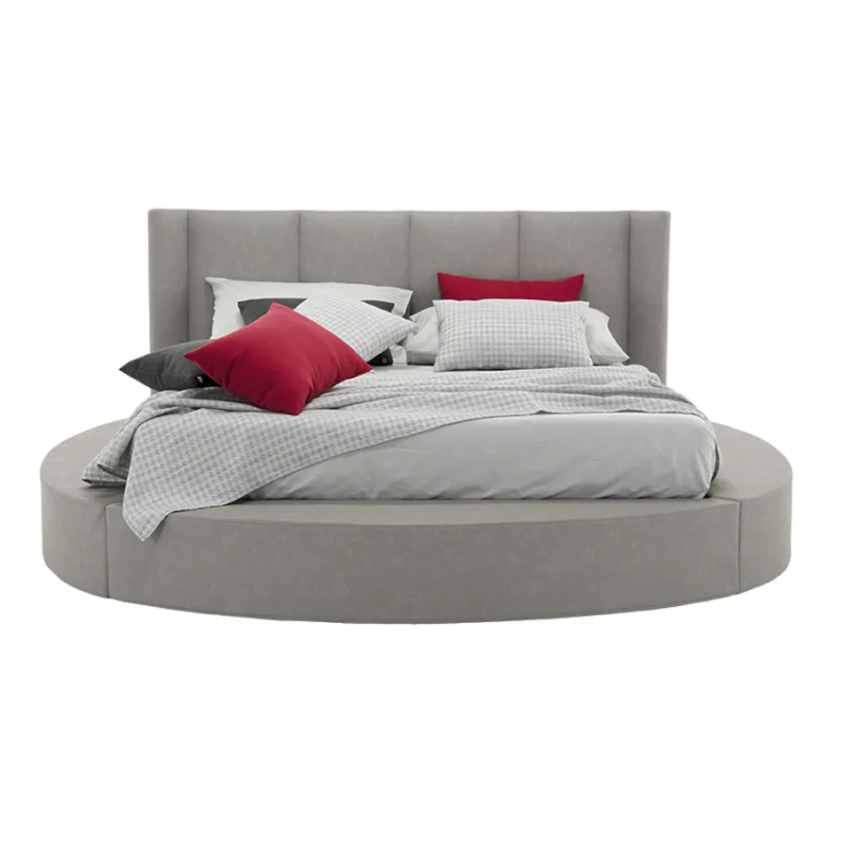 Letto Rotondo Matrimoniale con Box Contenitore in Ecopelle o Tessuto – Romantico Viadurini