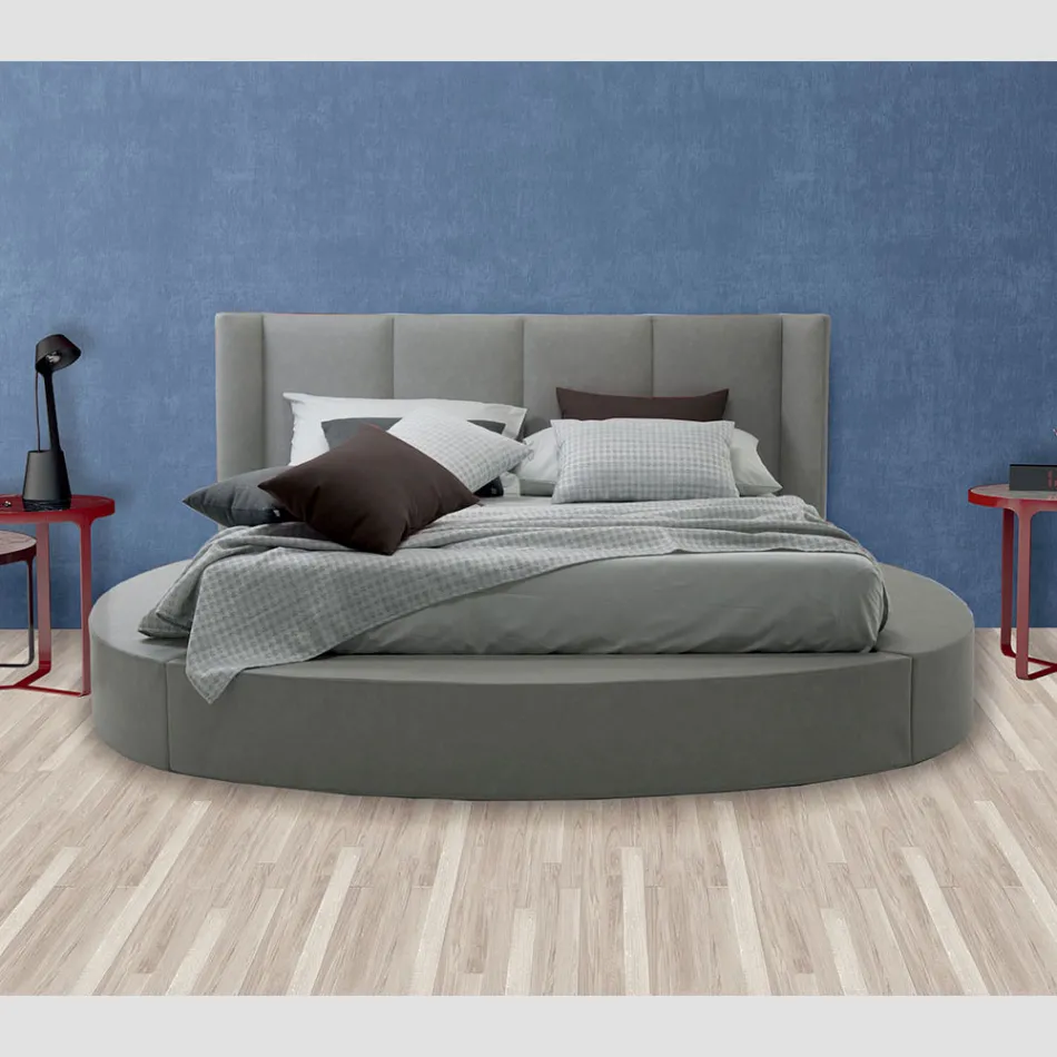 Letto Rotondo Matrimoniale con Box Contenitore in Ecopelle o Tessuto – Romantico Viadurini