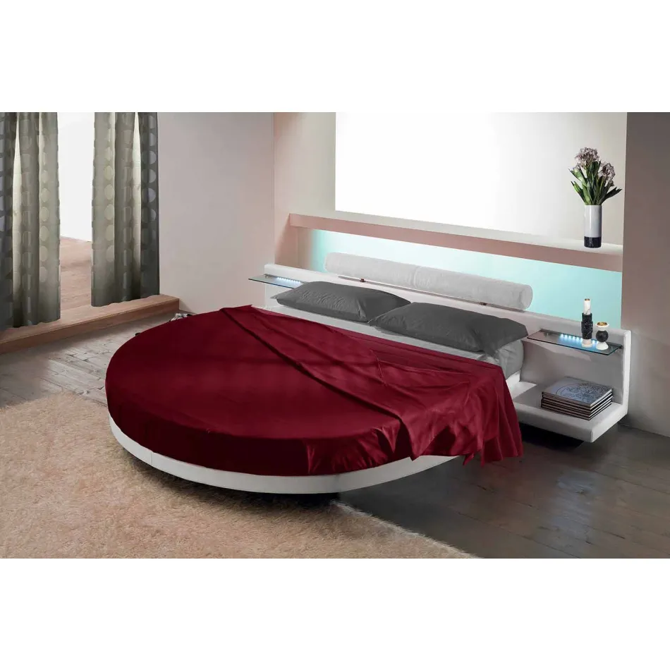 Letto Rotondo Matrimoniale Rivestito in Ecopelle di Design Made in Italy - Vesio Viadurini