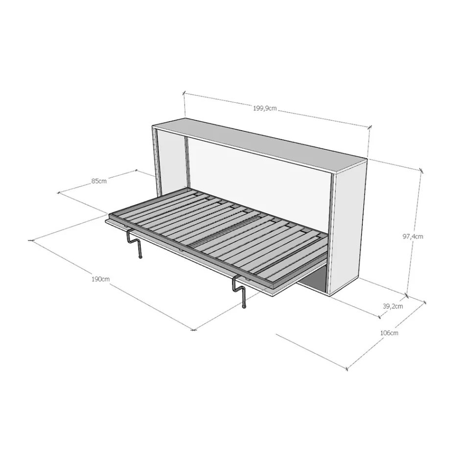 Letto Singolo a Scomparsa Orizzontale Made in Italy - Collaborativo Viadurini