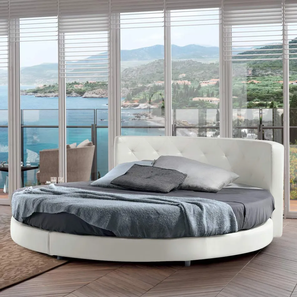 Letto Tondo Matrimoniale di Design Rivestito in Ecopelle - Faenza Viadurini