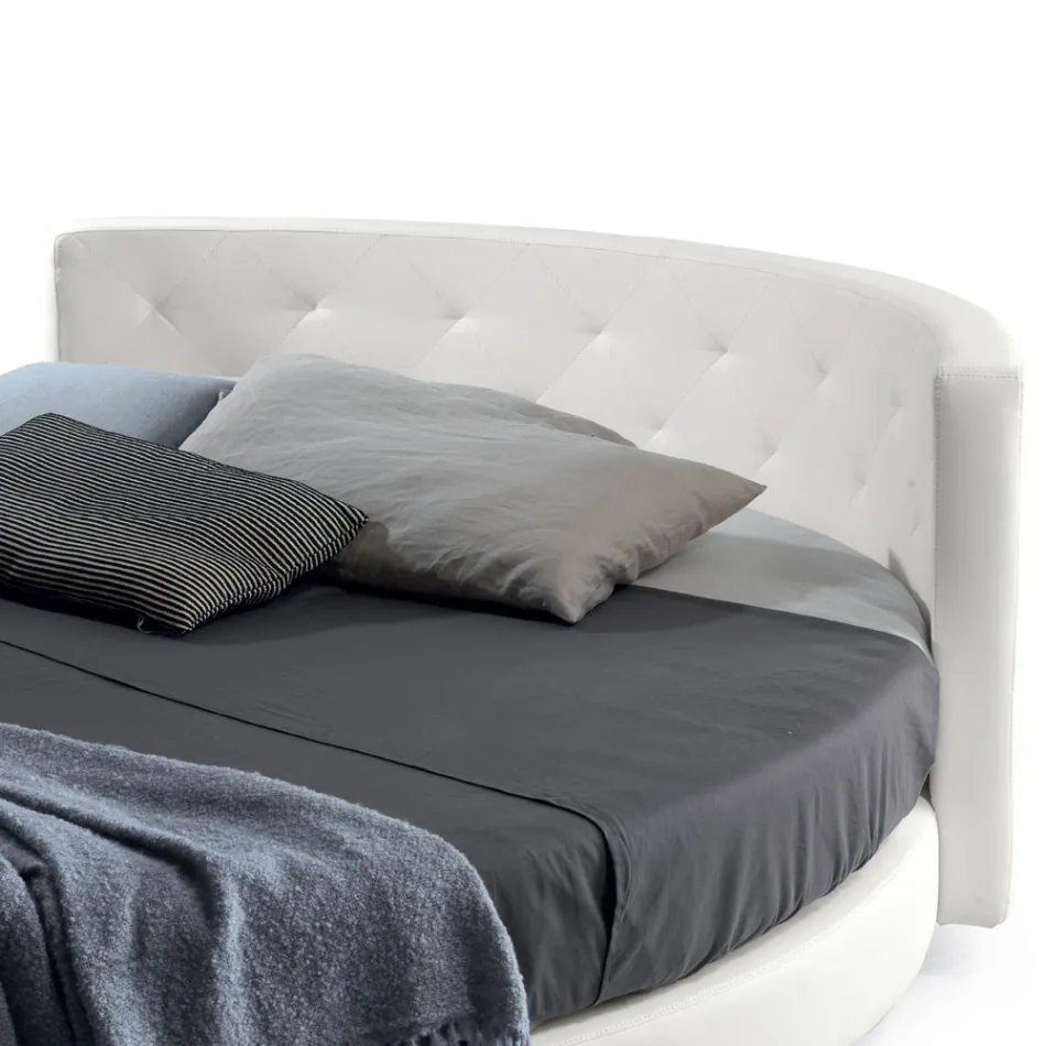 Letto Tondo Matrimoniale di Design Rivestito in Ecopelle - Faenza Viadurini