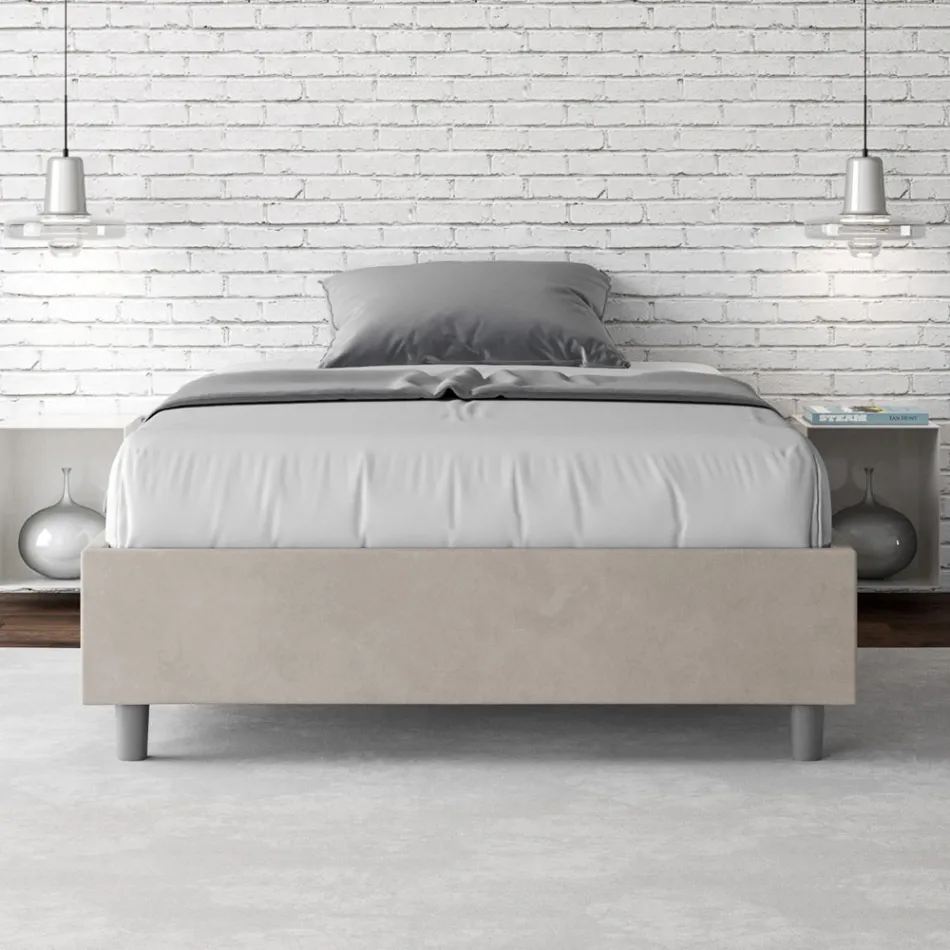 Letto Una Piazza e Mezzo 120x200 cm Rivestito in Microfibra Made in Italy - Atleta Viadurini