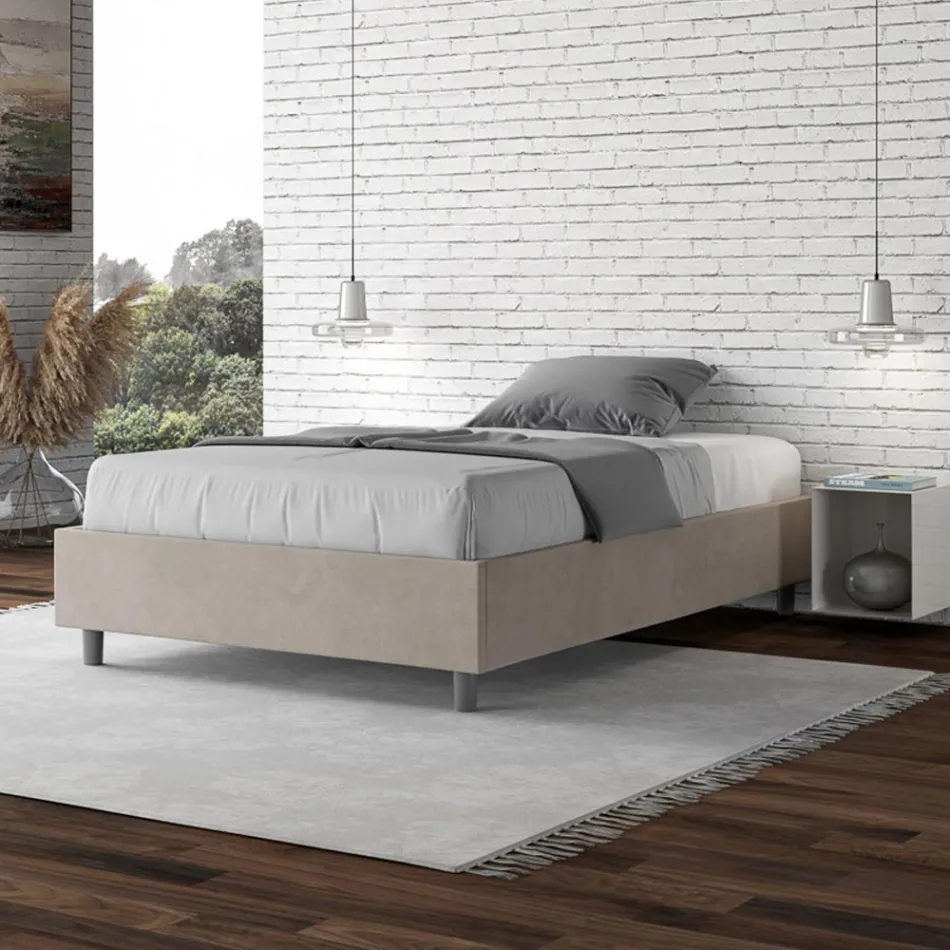 Letto Una Piazza e Mezzo 120x200 cm Rivestito in Microfibra Made in Italy - Atleta Viadurini