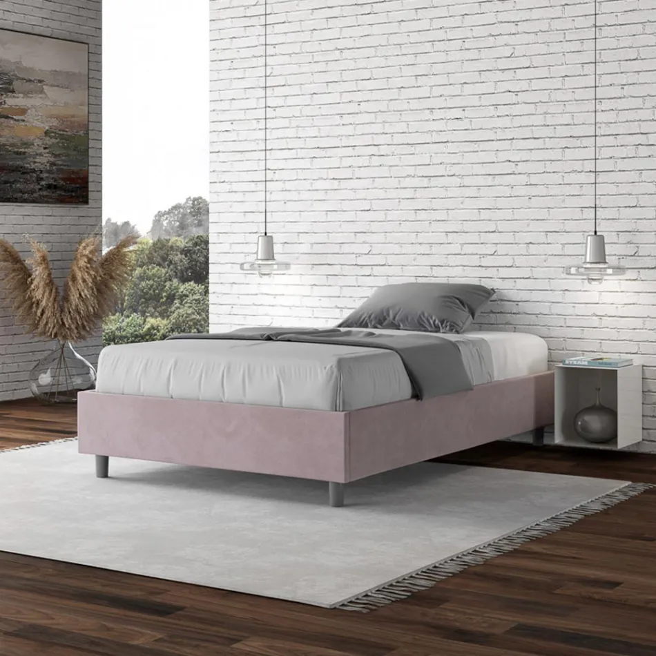 Letto Una Piazza e Mezzo 120x200 cm Rivestito in Microfibra Made in Italy - Atleta Viadurini