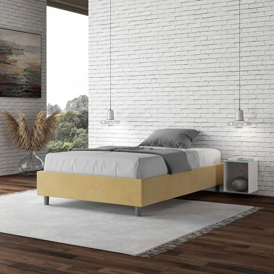 Letto Una Piazza e Mezzo 120x200 cm Rivestito in Microfibra Made in Italy - Atleta Viadurini
