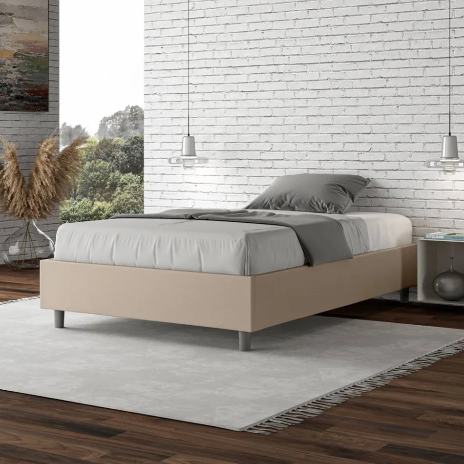 Letto Una Piazza e Mezzo 120x200 cm Rivestito in Similpelle Made in Italy - Atleta Viadurini