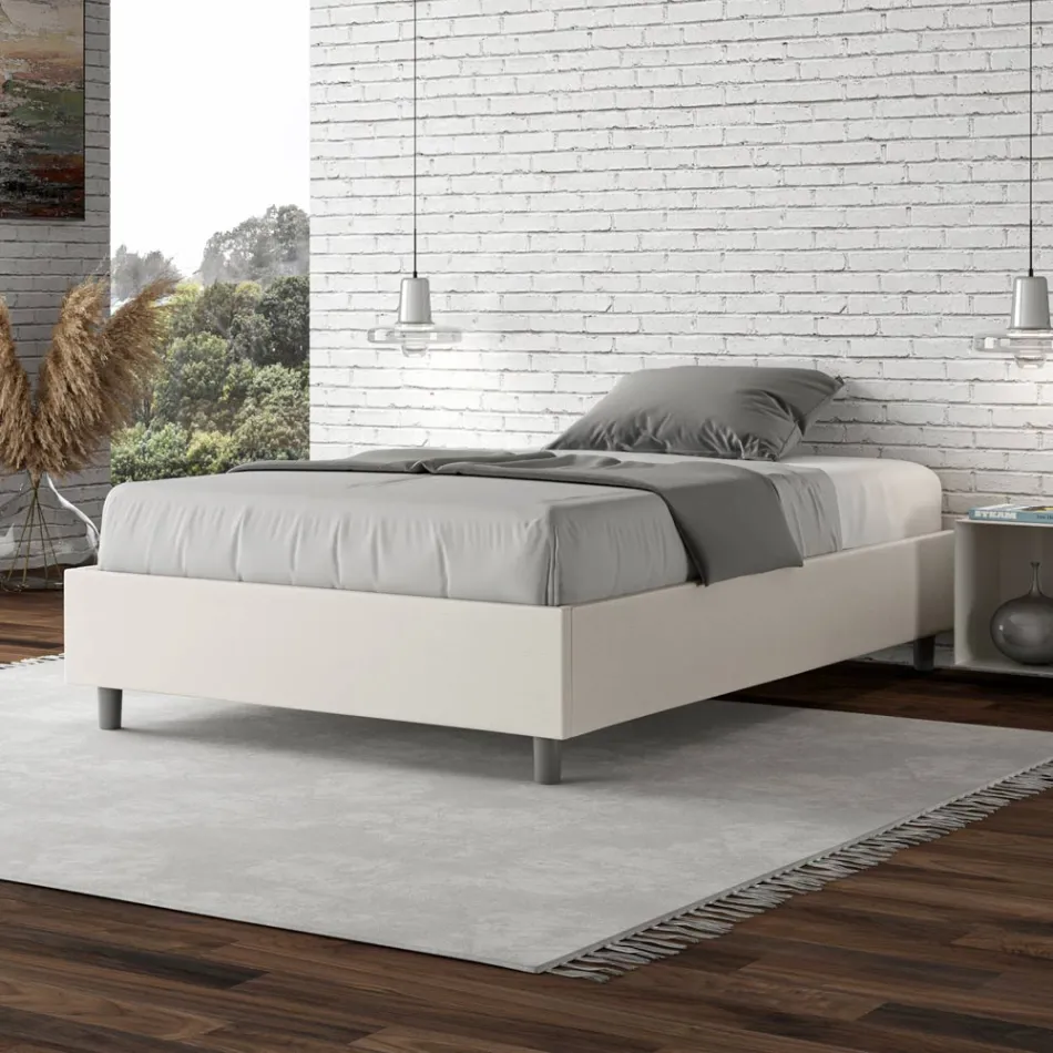 Letto Una Piazza e Mezzo 120x200 cm Rivestito in Similpelle Made in Italy - Atleta Viadurini