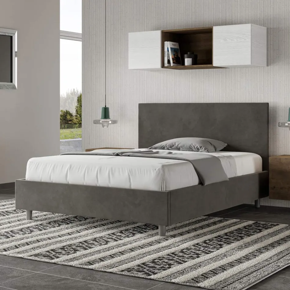Letto Una Piazza e Mezzo 140x200 cm con Testata in Microfibra Made in Italy - Pallone Viadurini