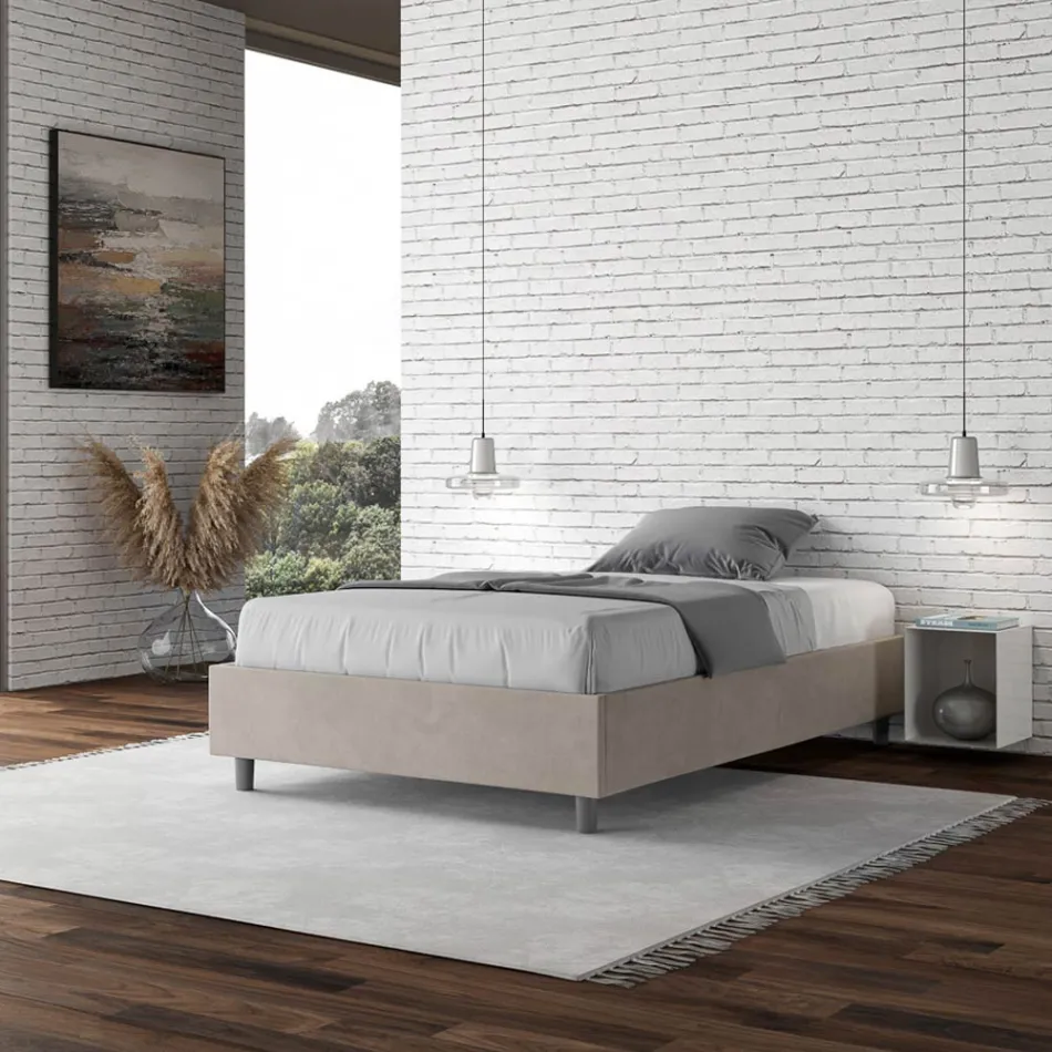 Letto Una Piazza e Mezzo 140x200 cm Rivestito in Microfibra Made in Italy - Atleta Viadurini