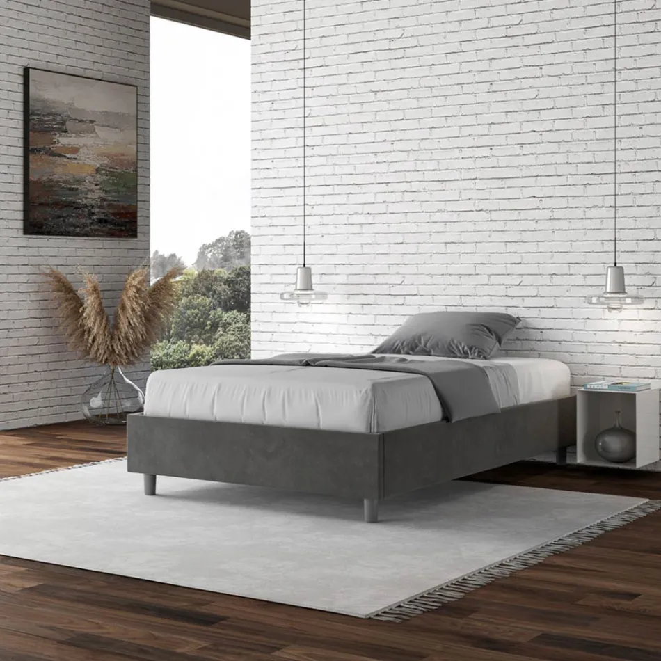 Letto Una Piazza e Mezzo 140x200 cm Rivestito in Microfibra Made in Italy - Atleta Viadurini