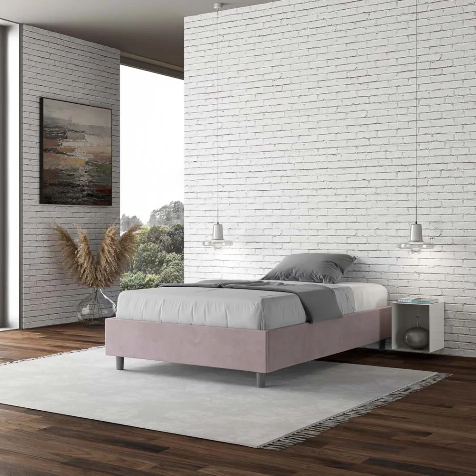 Letto Una Piazza e Mezzo 140x200 cm Rivestito in Microfibra Made in Italy - Atleta Viadurini