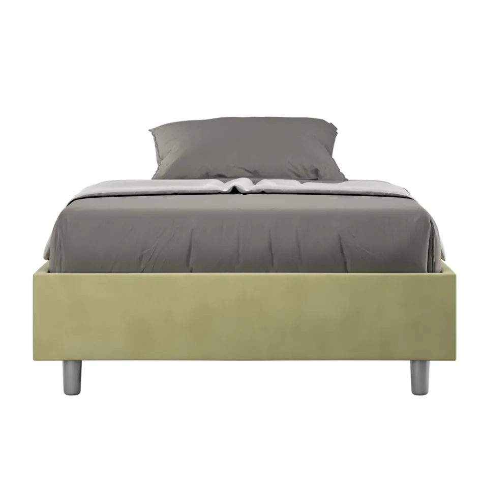 Letto Una Piazza e Mezzo 140x200 cm Rivestito in Microfibra Made in Italy - Atleta Viadurini
