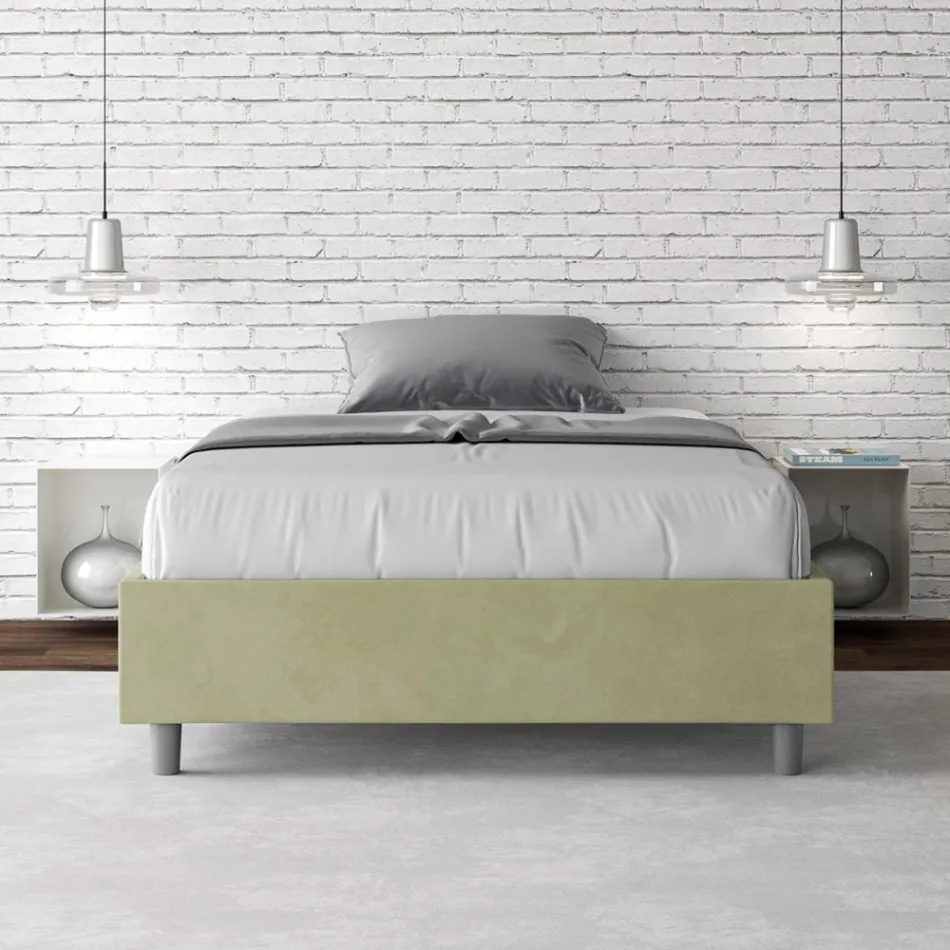 Letto Una Piazza e Mezzo 140x200 cm Rivestito in Microfibra Made in Italy - Atleta Viadurini